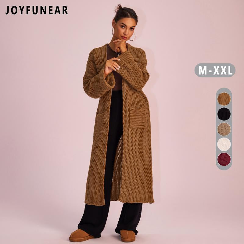 Joyfunear Women'S Autumn and Winter Knitted Long Sleeved Hoodie Casual Home Cardigan Long Sweater with Pockets